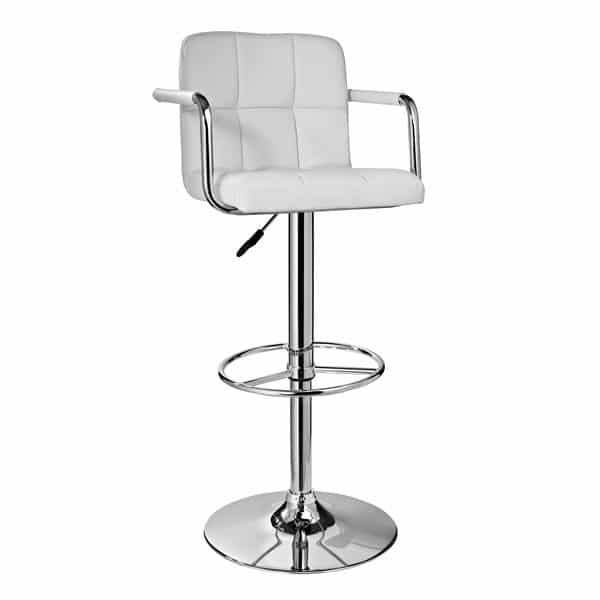 White and Chrome Quilted Barstool 